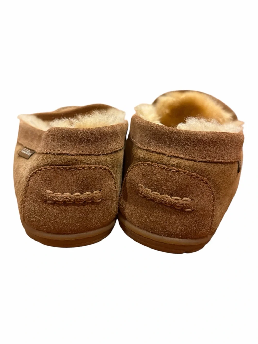 L.L. Bean Chestnut Suede Shearling Moccasin Slippers